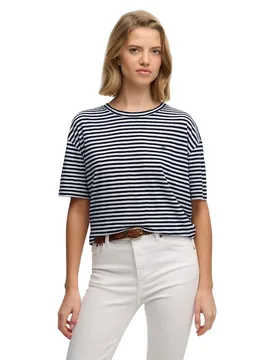 Maglietta A Maniche Corte Studios Crew Optic / Black Stripe M - Superdry - FashionsVida