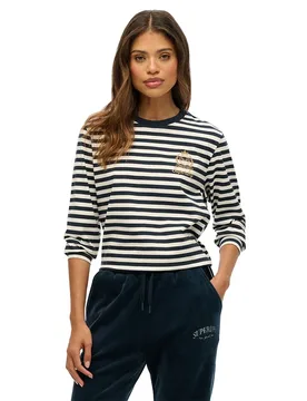 T-shirt à Manches Longues Country Club Stripe Navy Stripe M - Superdry - FashionsVida