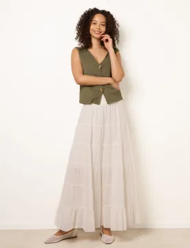 Jersey Band Tiered Skirt - M/L / IVORY - female - Blue Vanilla - FashionsVida