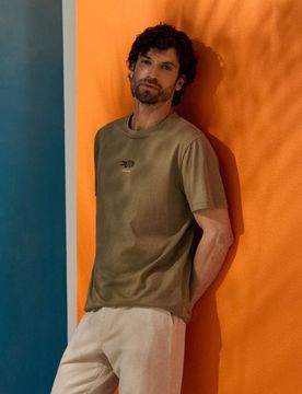 T-shirt in cotone con stampa di pesce - verde chiaro