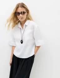 Pure Linen V-Neck Relaxed Top White female