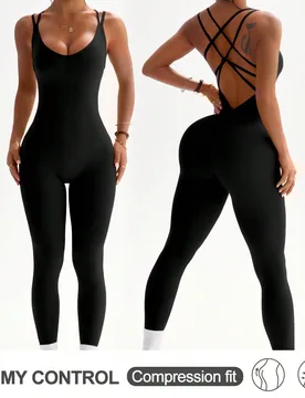 Mono deportivo de mujer ajustado con escote en V y espalda con corte cruzado, mono ajustado de Body completo para gimnasio - Shein - FashionsVida