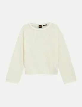 Orange Pullover mit Mesh-Struktur Weiß M - BOSS - FashionsVida