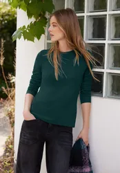 Street One Basic Shirt in Unifarbe mit Rundhals female Grün