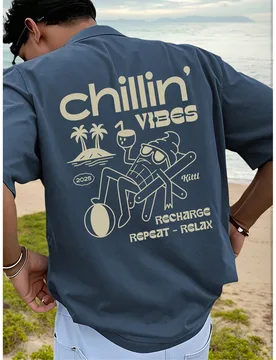 Pieza Camiseta gráfica para hombre, ropa casual de verano para vacaciones en la playa, camiseta de manga corta con ajuste holgado y estampado - Shein - FashionsVida