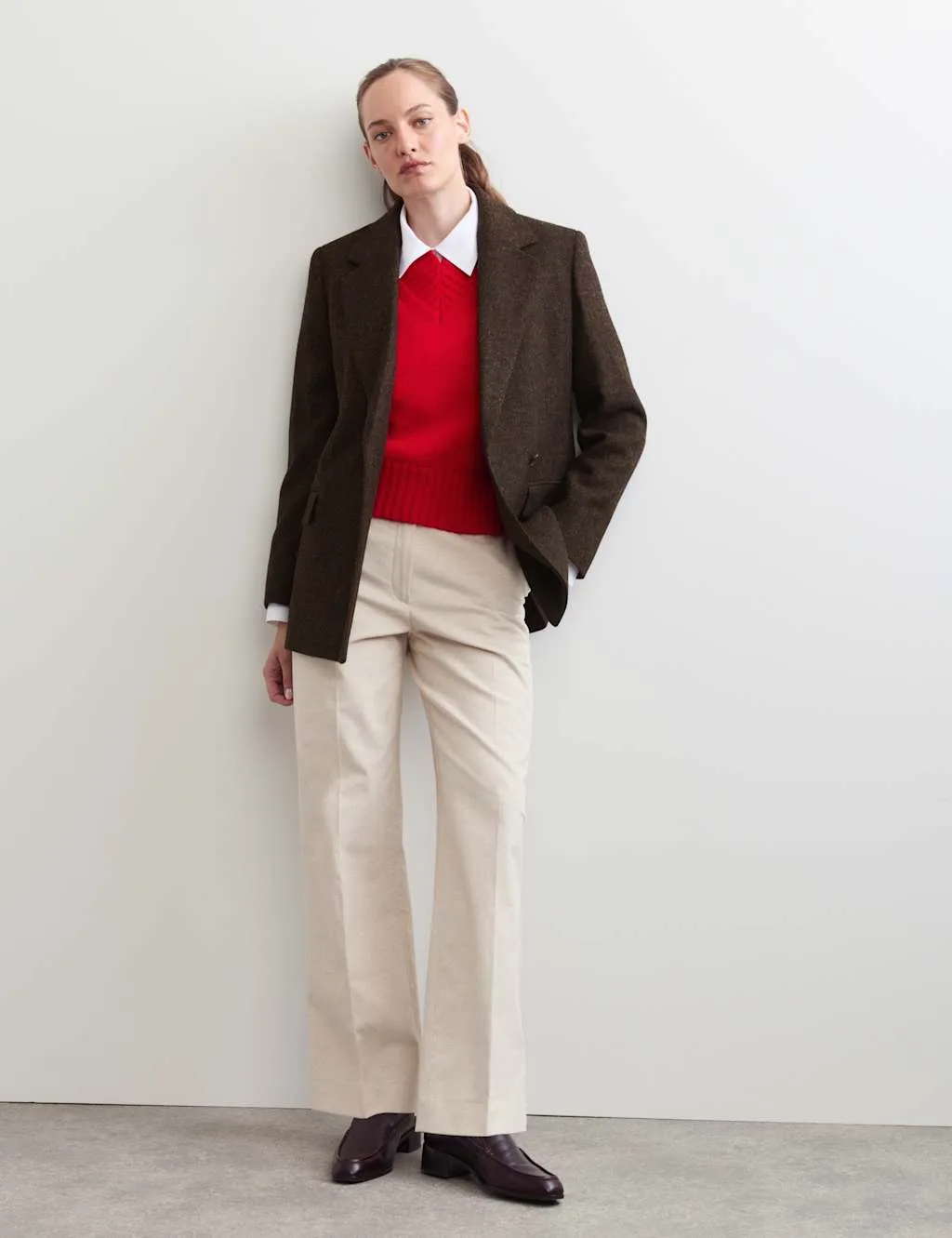 Pure Wool Tailored Herringbone Blazer Chocolate Mix female - Jaeger - FashionsVida