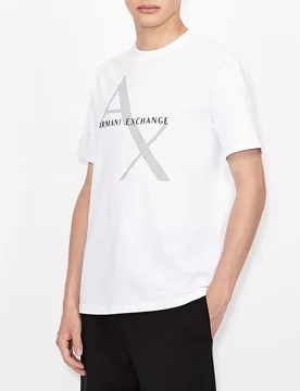 T-shirt bianca in cotone con logo rete AX - Armani - FashionsVida