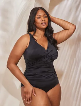 Tummy Control Padded Wrap Tankini Top Black female - Live Unlimited London - FashionsVida