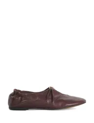 Leather Flat Round Toe Ballet Pumps Burgundy female