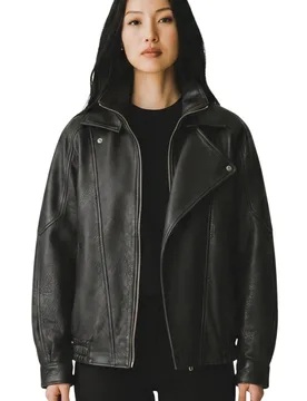 Women's Lamb Leather Big Bomber Biker Blouson Oversized Jacket - Krakow in Black Size: 22 - Black - Size: 22 - Infinity Leather - FashionsVida