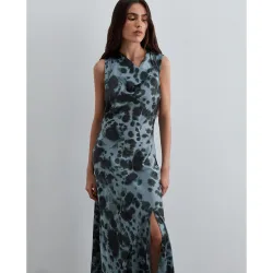 Vestido midi tie-dye con escote drapeado