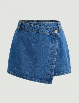 Falda-pantalón asimétrica de mezclilla con efecto desgastado en color rosa para adolescentes, estilo Y2K, para el verano - Shein - FashionsVida