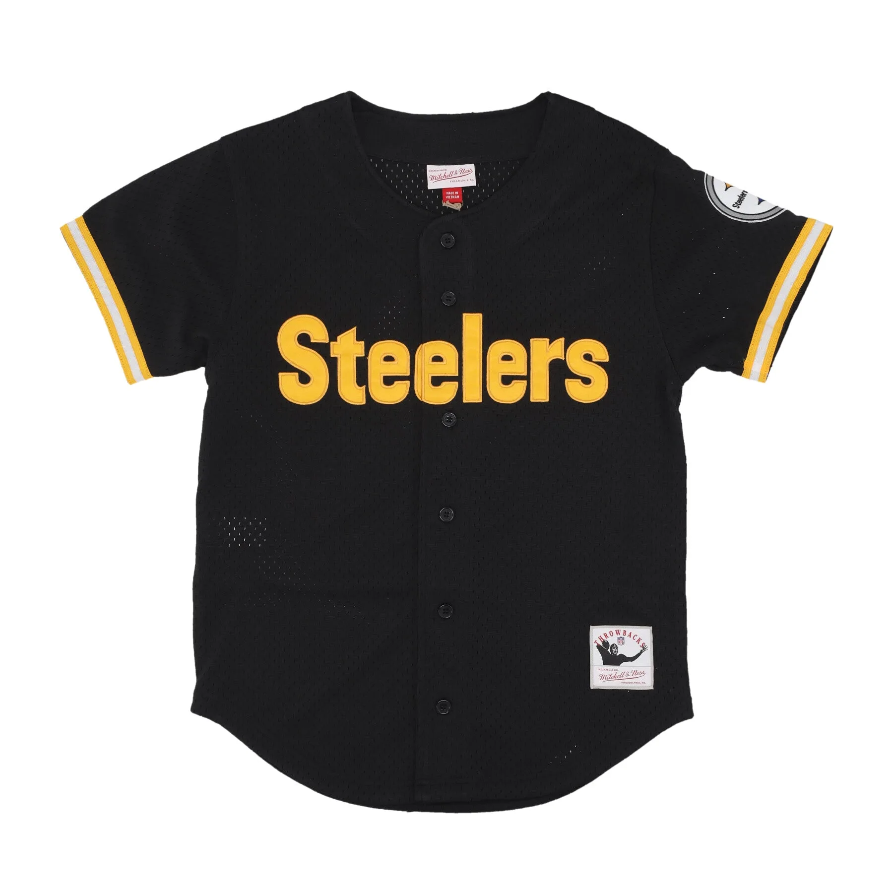 Casacca Bottoni Uomo Nfl On the Clock Mesh Button Front Pitste Black - Mitchell & Ness - FashionsVida