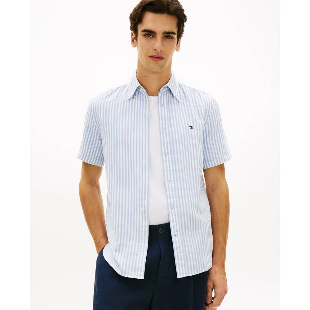 Camisa de caballero de manga corta estampada de lino - Tommy Hilfiger - FashionsVida
