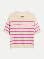 Gestreifter Leinen-Mix Pullover Beige S