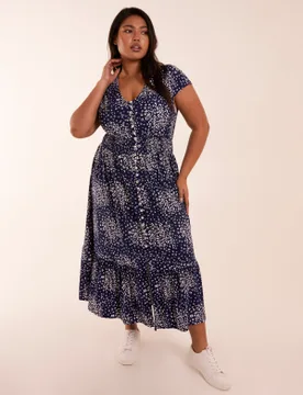 Curve Button Through Midi Dress - 20 / NAVY - female - Blue Vanilla - FashionsVida