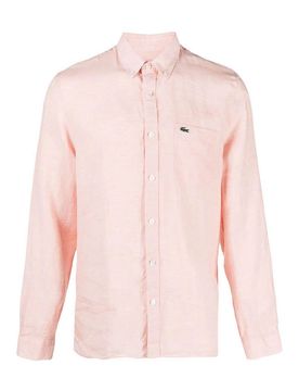 Camicia in lino con logo ricamato
