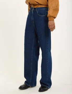 Embellished Relaxed Fit Jeans - Blue - Size: L - House of Holland - FashionsVida