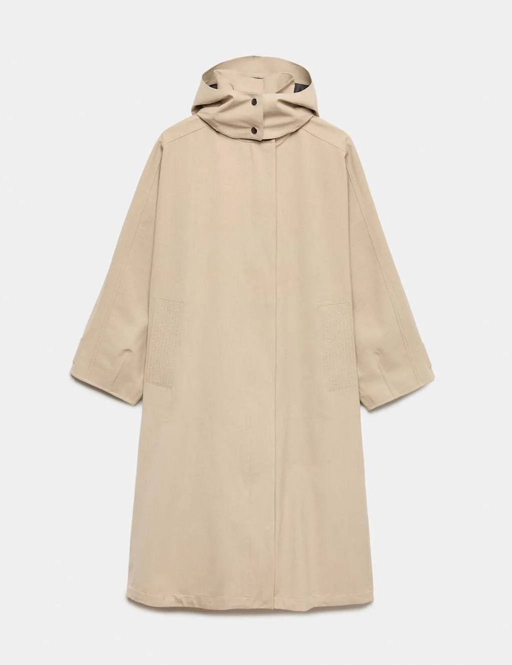 Waterproof Oversized Hooded Longline Raincoat with Wool Taupe female - Jaeger - FashionsVida