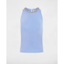 Camiseta de mujer sin manga de corte ajustado con strass
