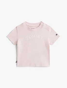 T-shirt rosa con scritta logo in rilievo - Tommy hilfiger - FashionsVida