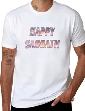 Happy Sabbath Sunset Text Art - Two Lines - Adventist Sabbath Greeting T-Shirt man t shirts cotton cotton t shirt pack T-Shirt - Aliexpress - FashionsVida