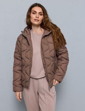 Giacca imbottita puffer con cappuccio e coulisse - viola acciaio