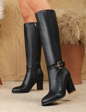 Botas altas de tacón alto con puntera puntiaguda, estilo europeo para mujer en otoño/invierno. Botas largas de moda, versátiles, cálidas y cómoda - Shein - FashionsVida