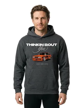 Felpa Con Cappuccio Thinking Bout You Car Print Charcoal XS
