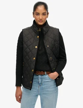 Superdry Damen Estate Country Liner Weste Black - Größe: 40 - 94.99 - FashionsVida