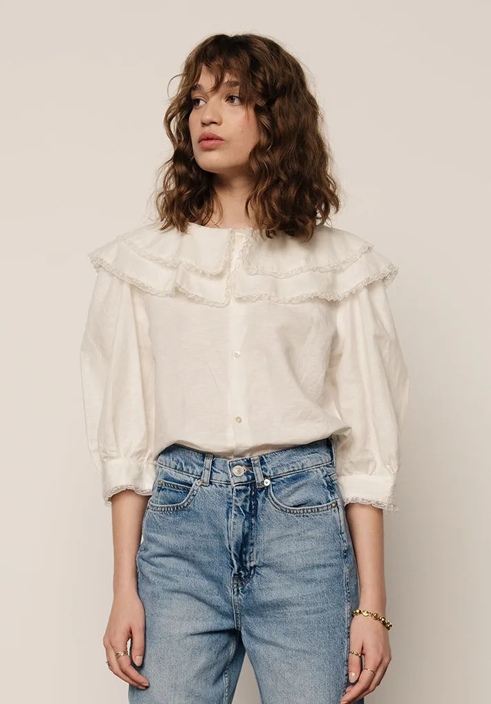 Keira Split Collar Blouse In Cream - 6 - Lily and Lionel London Limited - FashionsVida