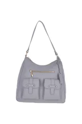 Women's Real Leather Medium Shoulder Bag in Grey - Grey - Size: One Size