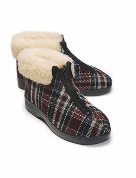 Reißverschluss-Hausschuh Thermo - Bordeauxkariert - female - Size: 38