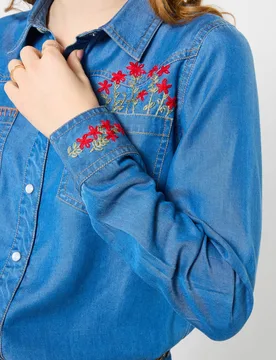 Women's Floral Embroidered Denim Shirt in Blue Size: 18 - Blue - Size: 18 - Joe browns - FashionsVida