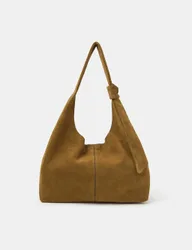 Suede Knotted Detail Shoulder Bag Tan female