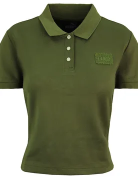 X Rihanna Fenty Womens Olive Cropped Polo Shirt Nylon - Size 14 Uk - Puma - FashionsVida