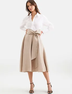 Weit schwingender Rock mit Taillengürtel aus 100% Leinen Beige 38 - Seidensticker - FashionsVida