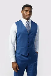 Mens Single Breasted Five Button V-Neck Tailored Suit Waistcoat - Blue Wool - Size 36 (Chest)
