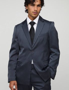 Herren Slim-Fit Satin-Blazer Charcoal Größe 40