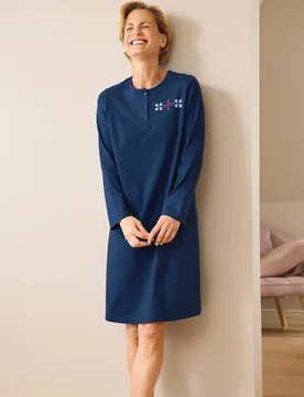 Baumwoll-Nachtkleid 2er Pack - Violett/ Marine - female - Size: 44 - Avena - FashionsVida