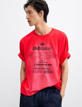 Camiseta estampada degradado, Hombre, Algodon, Rojo, S