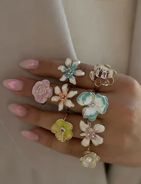 Vintage Sweet Fashionable Unique Design Pearl Adjustable Drip Oil Gradient Flower Rings for Women Jewelry Accessories Gift Party - Aliexpress - FashionsVida