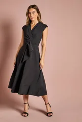 Belted Crepe Dress - Black - Size: 10