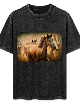 Galloping horses. Portrait. Colorful painting. T-Shirt man t shirt designer t shirt man casual T-Shirt - Aliexpress - FashionsVida