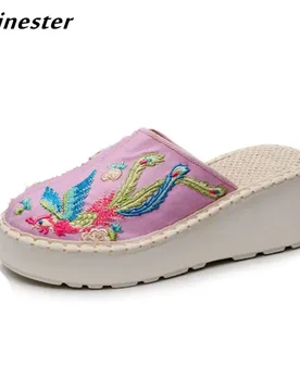 Women Summer Slippers Ethnic Embroidered Wedge Shoes Ladies Casual Slides Vintage Outdoor Mules Female Round Toe Heels - Aliexpress - FashionsVida