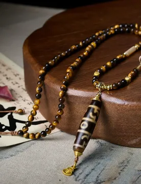 Hand-Woven Tiger's Eye with Wrapped Lotus Master Dharma Dzi Necklace Original Chinese Sweater Chain - Aliexpress - FashionsVida