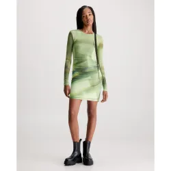 Vestido Mujer estampado de malla de dos capas