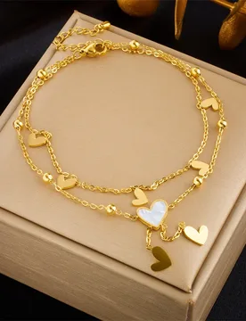 K Gold Plated Shell Heart Bracelet, Double Layer Chain with Love Charms, Romantic Stainless Steel Jewelry - Aliexpress - FashionsVida