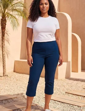 Women's Curve Cropped Elastic Waist Stretch Trouser in Midnight Size: 20 - Midnight - Size: 20 - Roman - FashionsVida