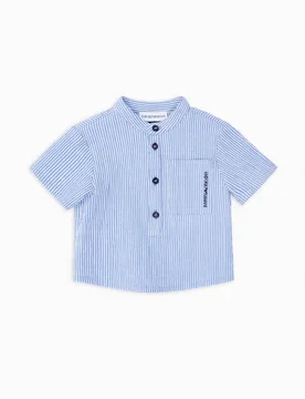 Camicia coreana mezza manica Junior a righe azzurre e bianche - Emporio armani - FashionsVida